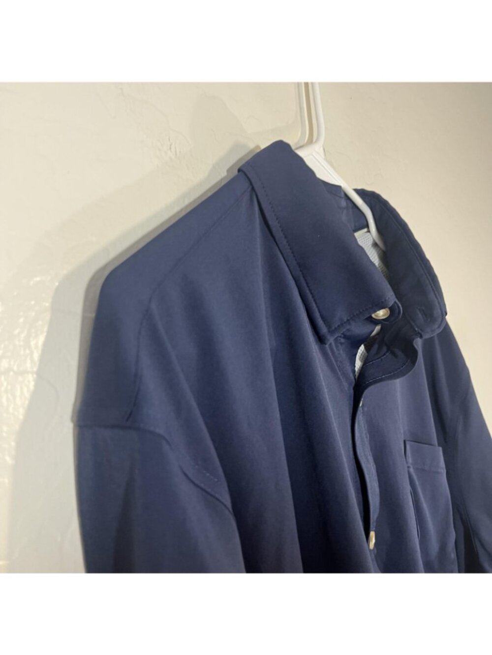Poncho Shirt Mens XL Blue Solid Long Sleeve Button Up Slim Fit Stretch Casual - Picture 2 of 7